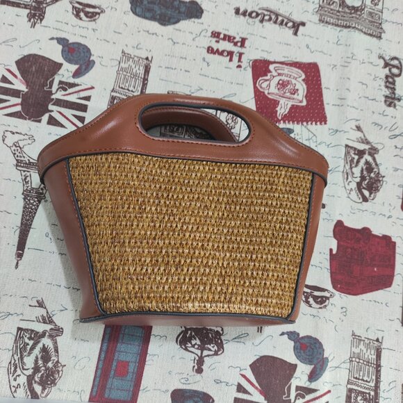 Marni Tropicalia Mini Tote Bag in Brown Leather & Woven Raffia - Picture 6 of 14